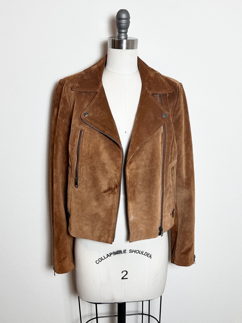 100% Genuine Leather Suede Trendy Moto Jacket in Tan Camel Size S